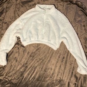 Blue Fluffy Cropped Jacket